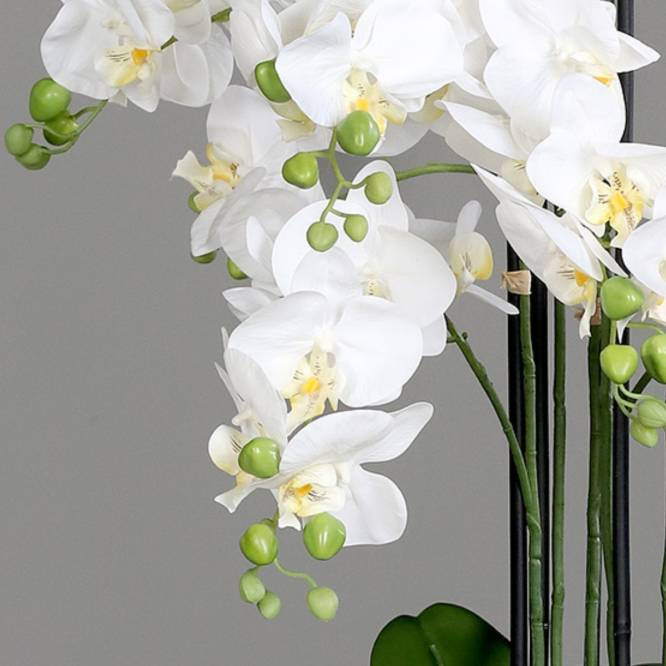 Aranjament cu orhidee artificiala alba in vas de plastic, 85 cm