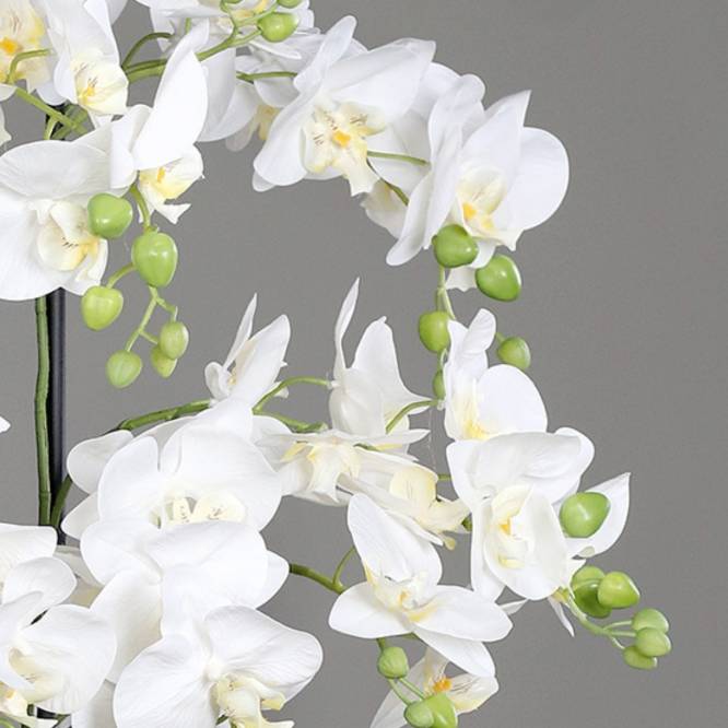 Aranjament cu orhidee artificiala alba in vas de plastic, 85 cm