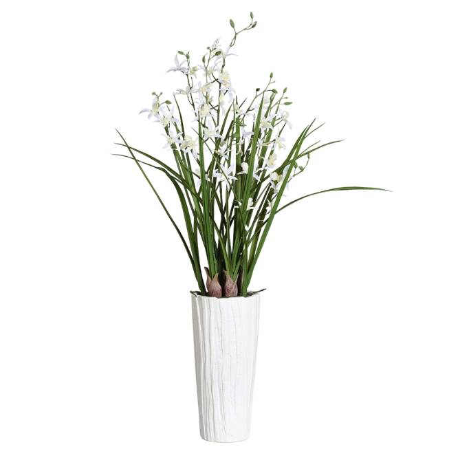 Aranjament cu orhidee artificiala Spider alba in vas ceramic, 92 cm