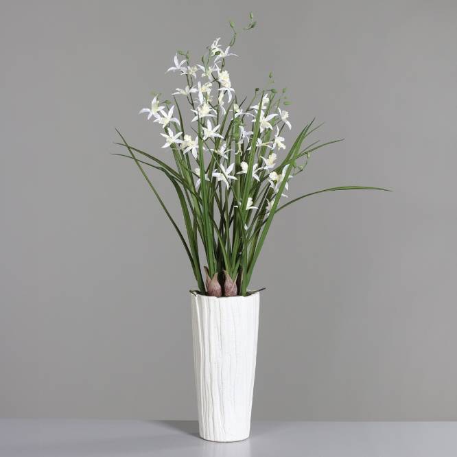 Aranjament cu orhidee artificiala Spider alba in vas ceramic, 92 cm