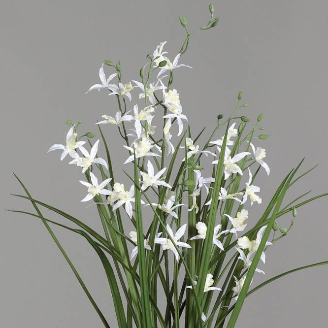 Aranjament cu orhidee artificiala Spider alba in vas ceramic, 92 cm