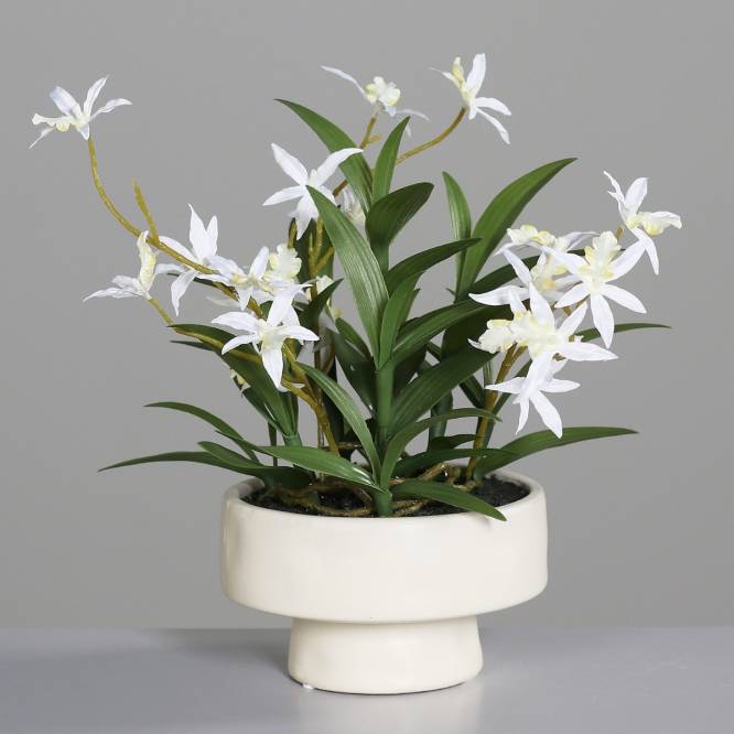 Aranjament cu orhidee artificiala Spider alba in vas ceramic, 35 cm