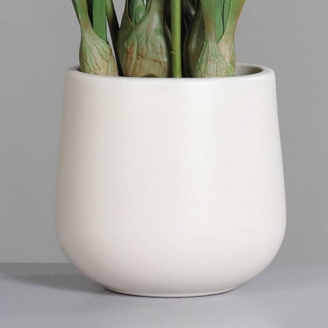 Aranjament cu orhidee artificiala Cymbidium portocalie in vas de plastic, 100 cm