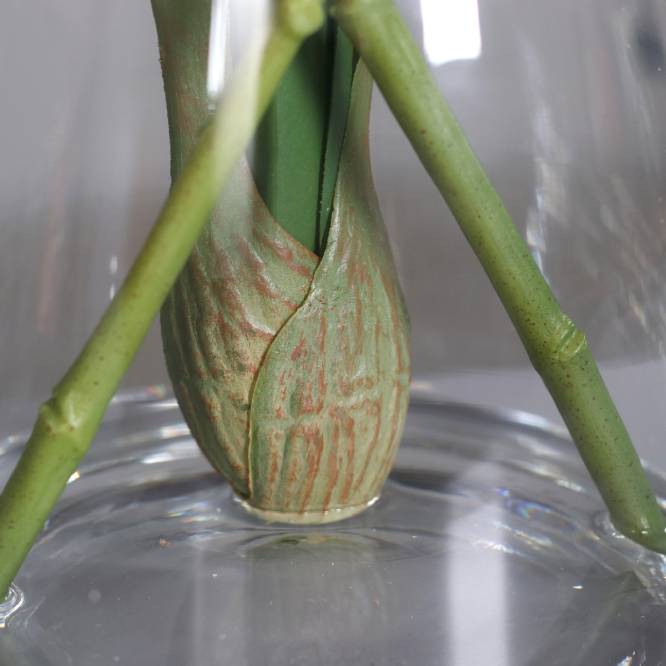 Aranjament premium cu orhidee artificiala Cymbidium roz inchis in vas de sticla, 48 cm