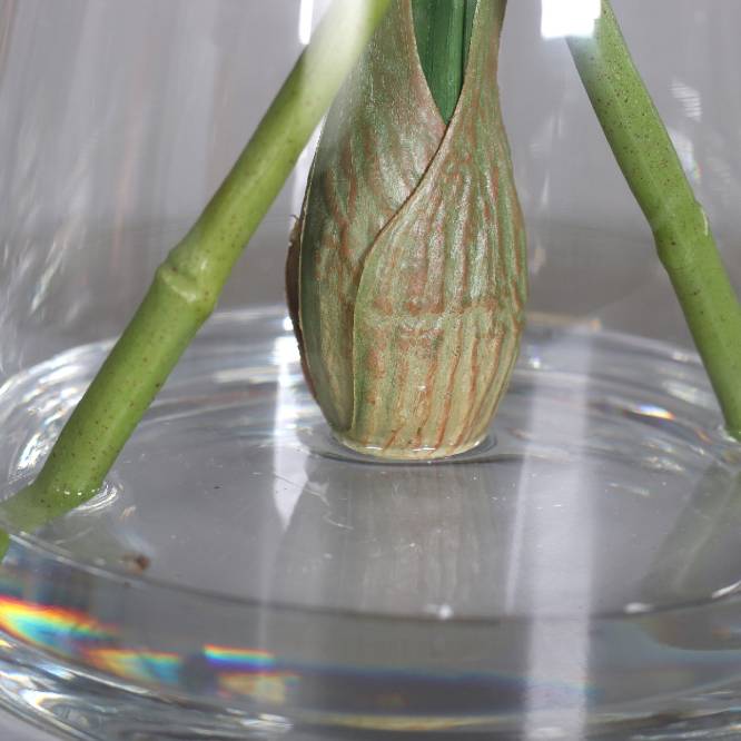 Aranjament premium cu orhidee artificiala Cymbidium portocaliu in vas de sticla, 48 cm