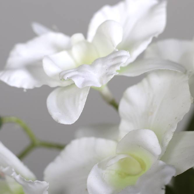 Aranjament cu orhidee artificiala Dendrobium alba in vas ceramic, 47 cm