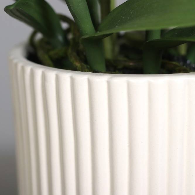 Aranjament cu orhidee artificiala Dendrobium alba in vas ceramic, 47 cm