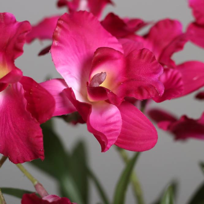 Aranjament cu orhidee artificiala Dendrobium fucsia in vas ceramic, 47 cm