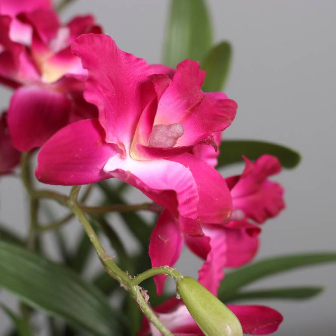 Aranjament cu orhidee artificiala Dendrobium fucsia in vas ceramic, 47 cm