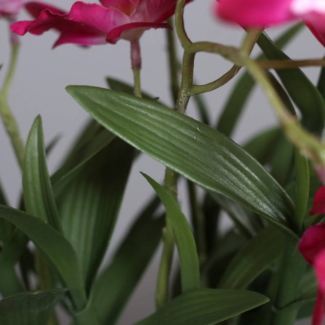 Aranjament cu orhidee artificiala Dendrobium fucsia in vas ceramic, 47 cm
