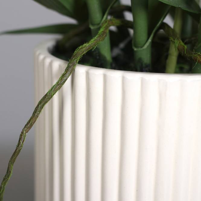 Aranjament cu orhidee artificiala Dendrobium fucsia in vas ceramic, 47 cm