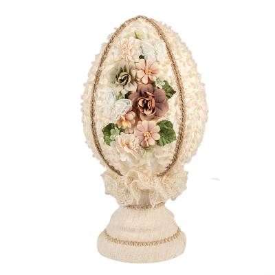 Decoratiune Pasti, ou crem decorat cu flori si fluturasi, 39 cm
