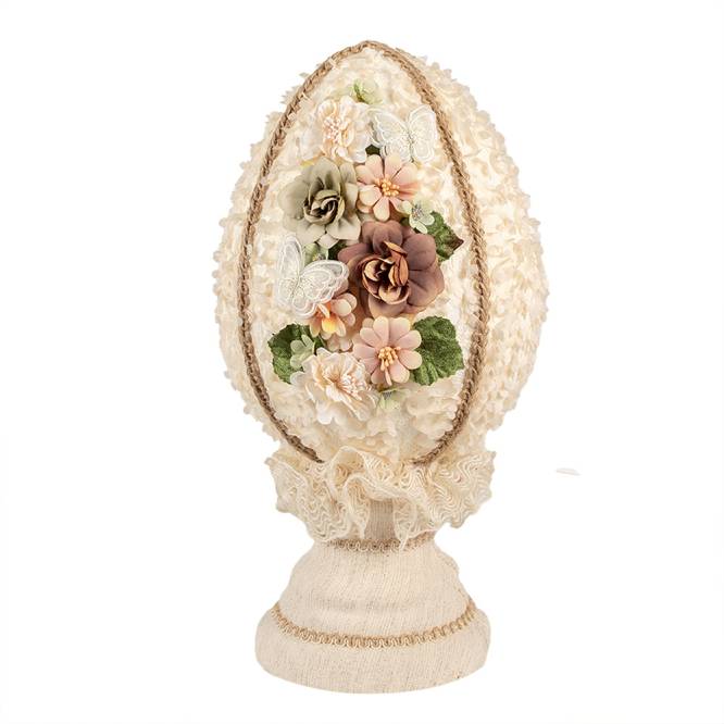 Decoratiune Pasti, ou crem decorat cu flori si fluturasi, 39 cm