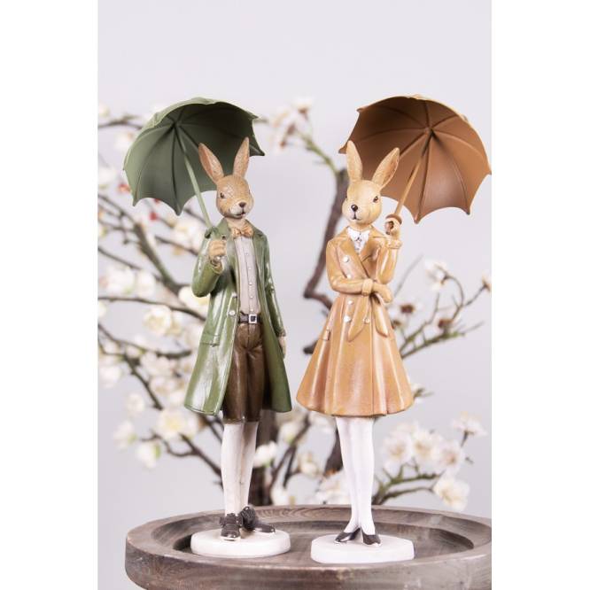 Decoratiune Paste Iepuras domnisoara cu umbrela polirasina 28 cm