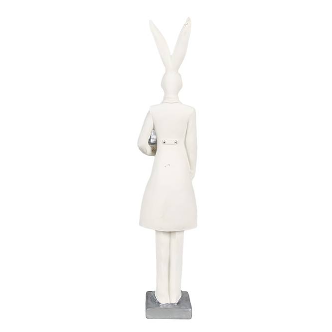 Decoratiune Pasti iepuras in costum elegant alb cu argintiu, 31 cm