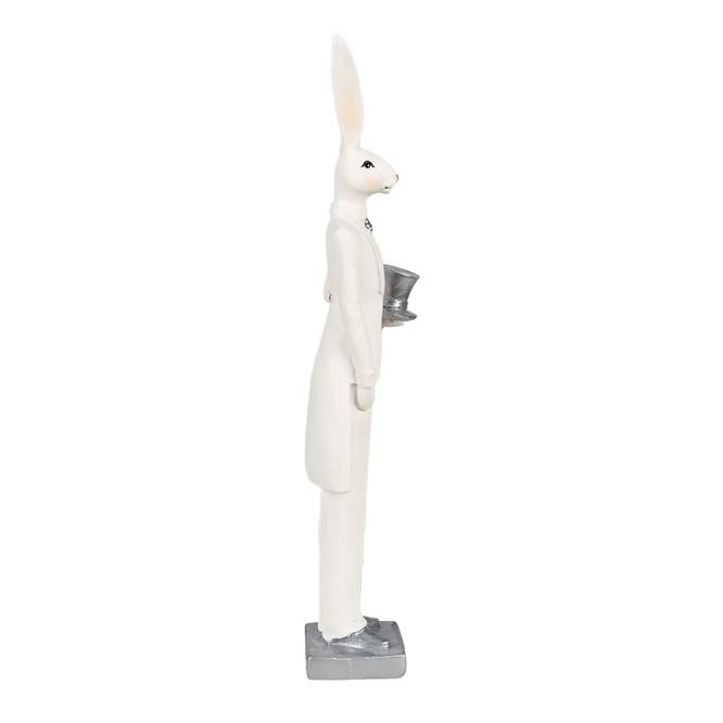 Decoratiune Pasti iepuras in costum elegant alb cu argintiu, 31 cm