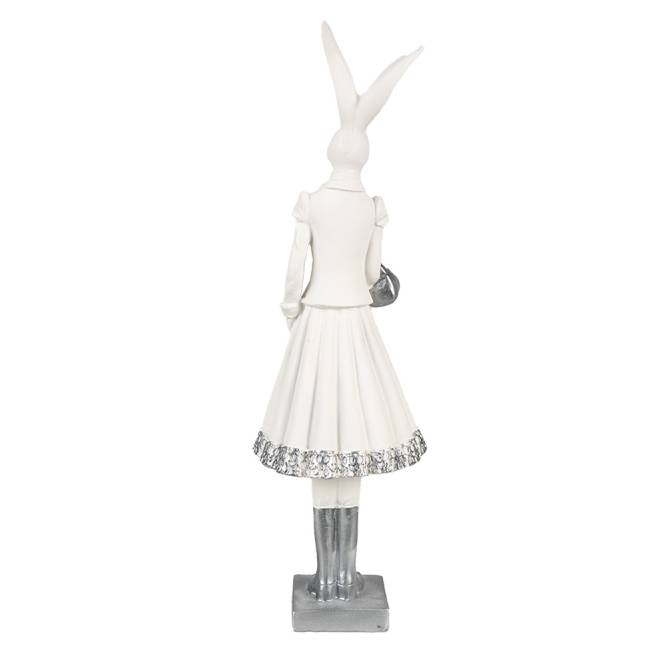 Decoratiune Pasti iepuras doamna in costum elegant alb cu argintiu, 31 cm