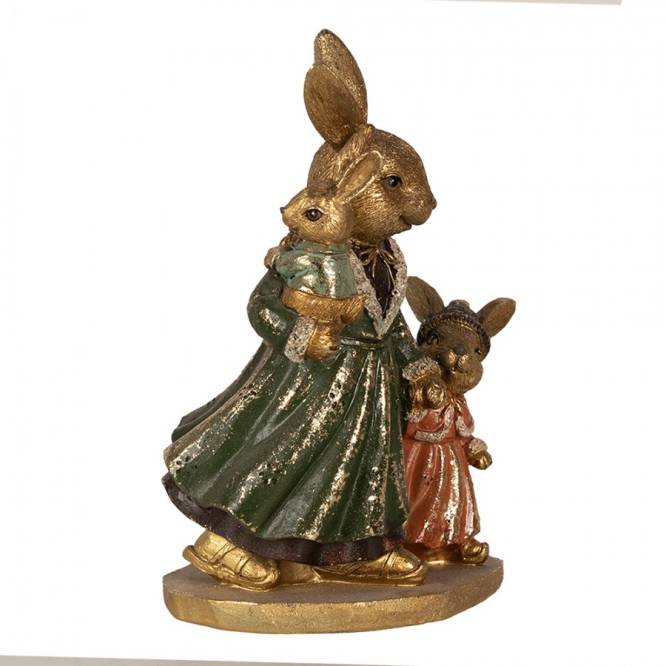 Decoratiune Pasti mama iepuroaica cu 2 copii model antichizat 19 cm