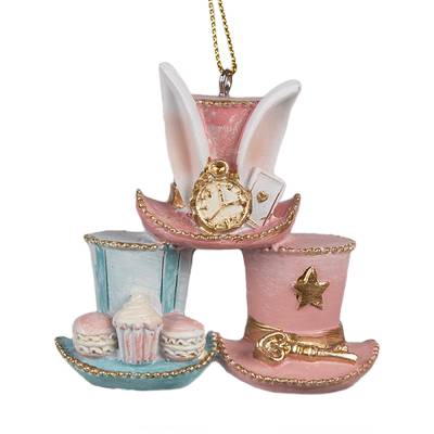 Decoratiune Pasti de agatat cu 3 palarii in culori pastelate, 7 cm