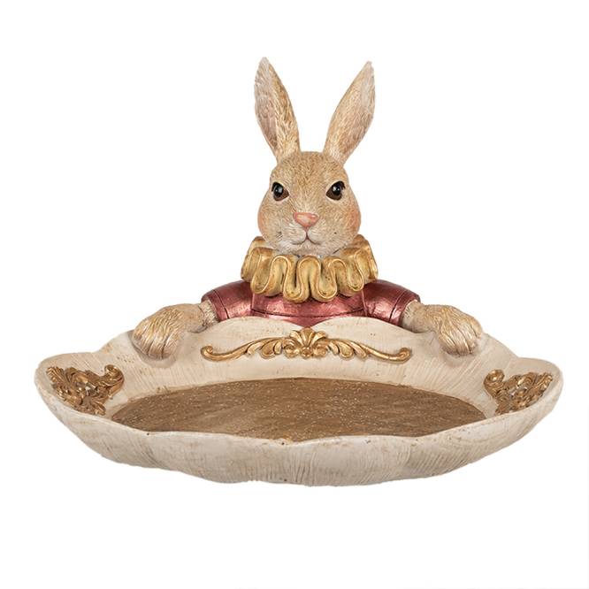 Decoratiune Pasti iepuras cu platou pentru oua, model auriu antichizat, 21 cm