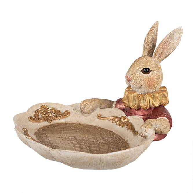 Decoratiune Pasti iepuras cu platou pentru oua, model auriu antichizat, 21 cm