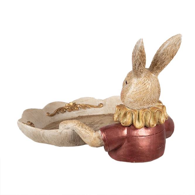 Decoratiune Pasti iepuras cu platou pentru oua, model auriu antichizat, 21 cm