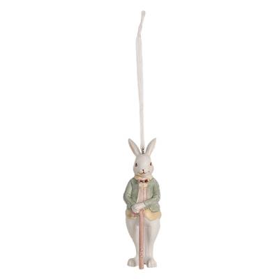 Figurina Pasti de agatat, iepuras alb cu costumas verde 10 cm