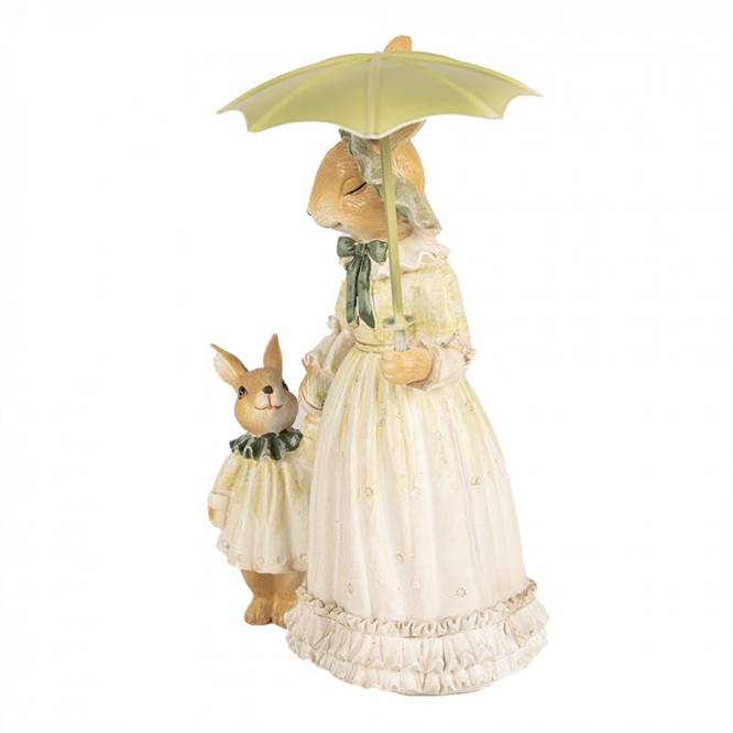 Decoratiune Pasti mama iepuroaica cu puiul, sub umbreluta, 21 cm