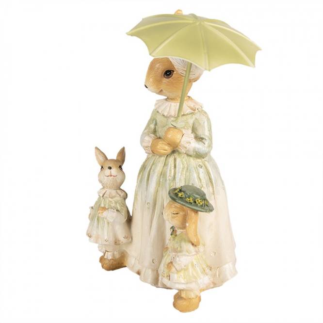 Decoratiune Pasti mama iepuroaica cu 2 puiuti sub umbreluta 21 cm
