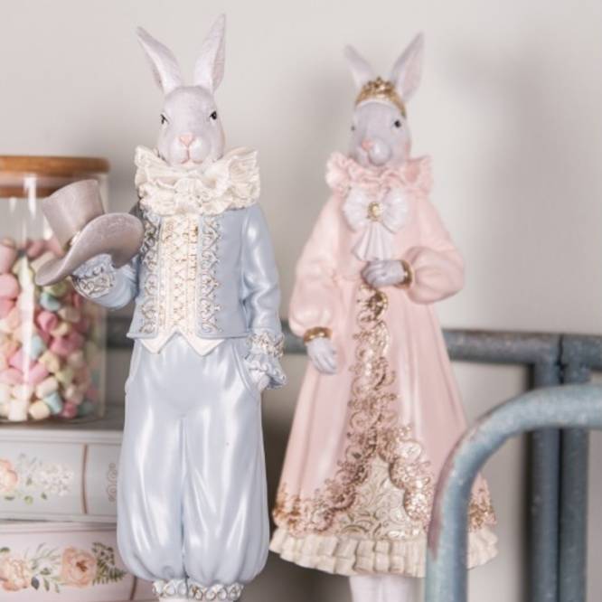 Decoratiune Pasti iepuras in costum bleu, 31 cm