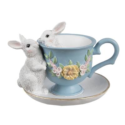 Decoratiune Pasti cescuta albastra cu 2 iepurasi, 12 cm