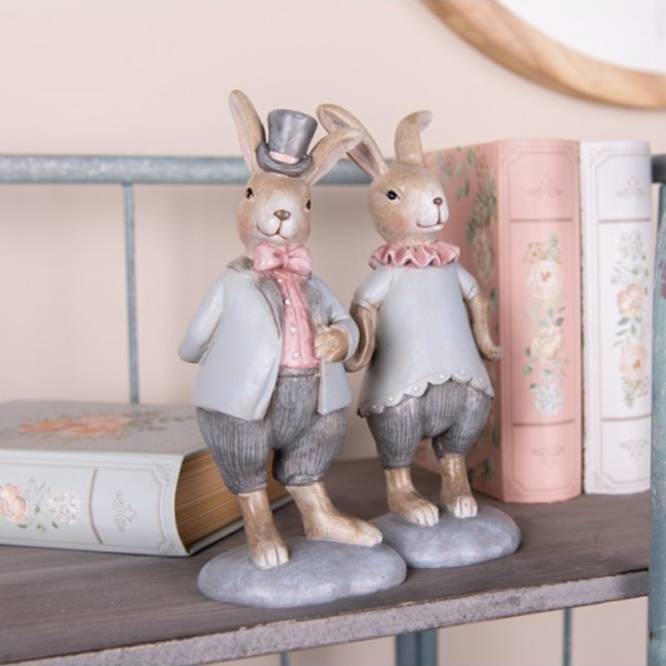 Decoratiune Pasti iepure cu joben, stil rustic, 19 cm