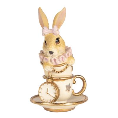 Decoratiune Pasti iepuras in cescuta cu ceas, 14 cm