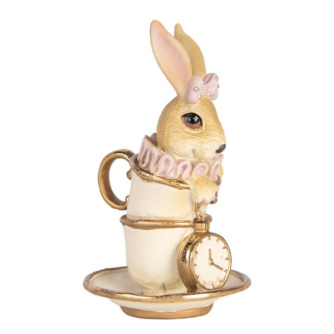 Decoratiune Pasti iepuras in cescuta cu ceas, 14 cm
