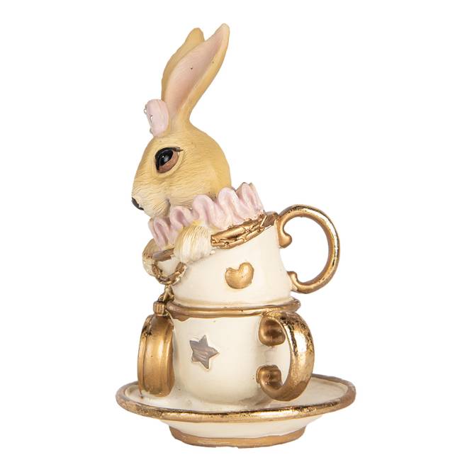 Decoratiune Pasti iepuras in cescuta cu ceas, 14 cm