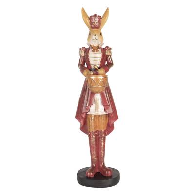 Decoratiune Pasti iepuras in costum rosu de ofiter, 48 cm