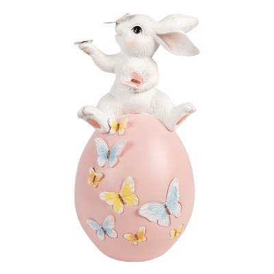 Decoratiune Pasti iepuras pe ou roz cu fluturasi, 29 cm