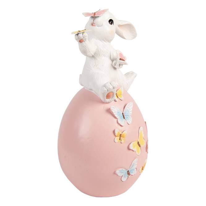 Decoratiune Pasti iepuras pe ou roz cu fluturasi, 29 cm
