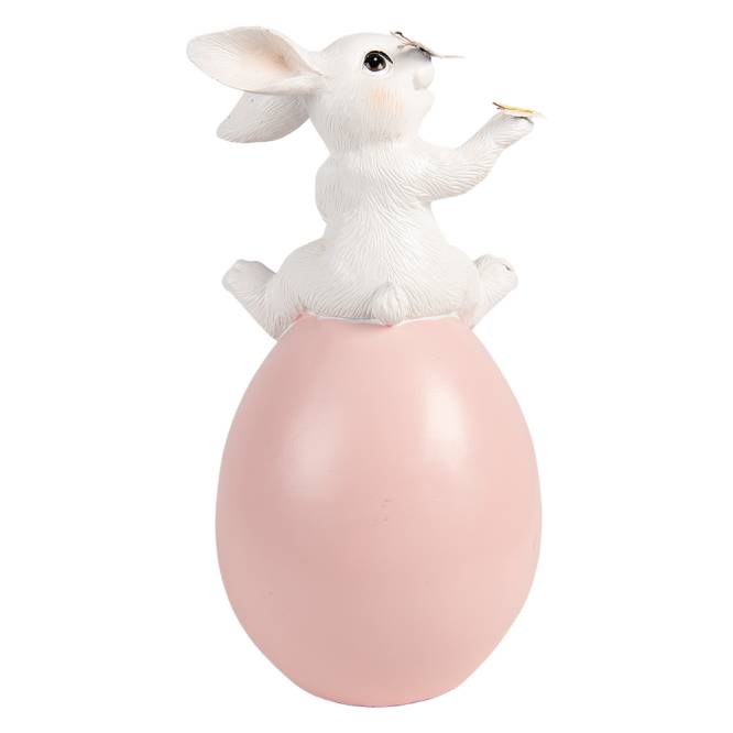 Decoratiune Pasti iepuras pe ou roz cu fluturasi, 29 cm