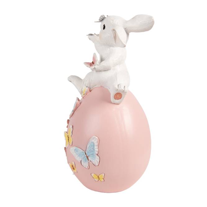Decoratiune Pasti iepuras pe ou roz cu fluturasi, 29 cm