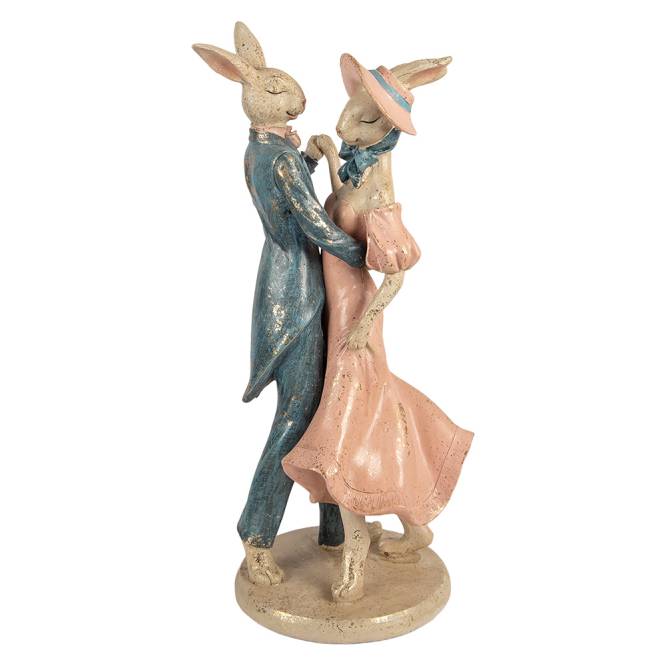 Decoratiune Pasti pereche de iepurasi care danseaza, model antichizat, 47 cm