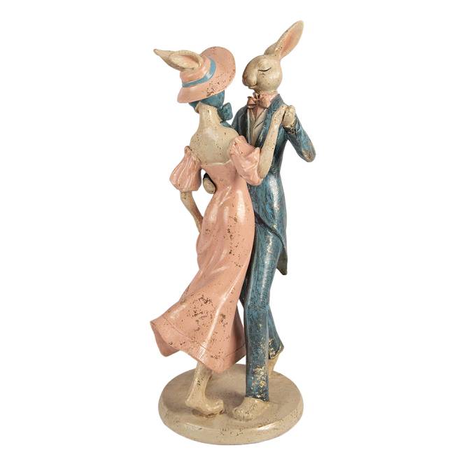 Decoratiune Pasti pereche de iepurasi care danseaza, model antichizat, 47 cm