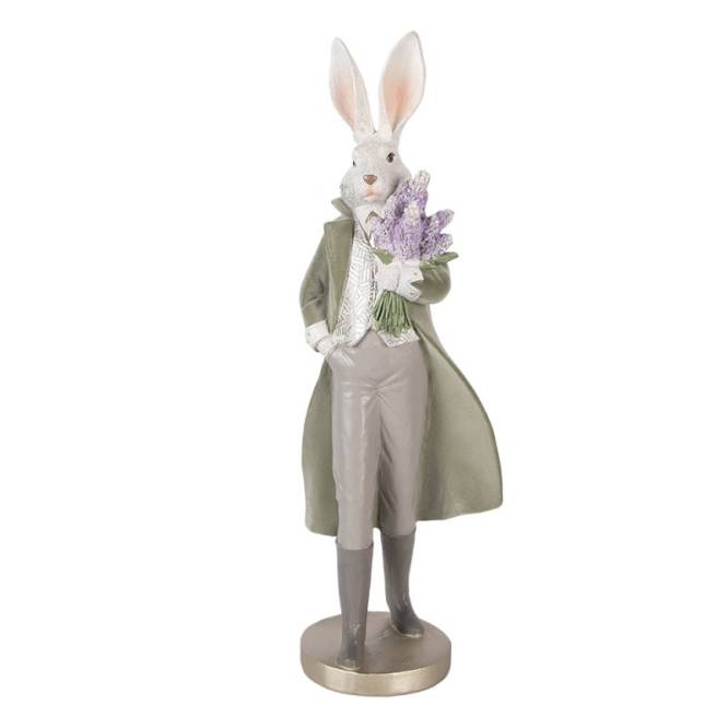 Decoratiune Pasti iepure elegant cu buchet de liliac, 53 cm