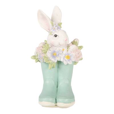 Decoratiune Pasti iepuras cu flori in cizmulite verzi, 15 cm