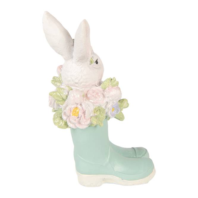 Decoratiune Pasti iepuras cu flori in cizmulite verzi, 15 cm