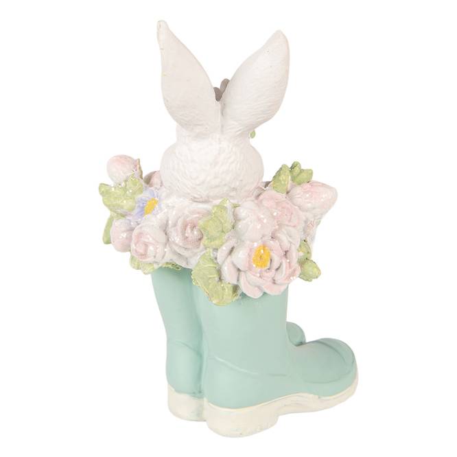 Decoratiune Pasti iepuras cu flori in cizmulite verzi, 15 cm
