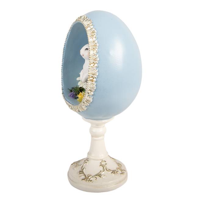 Decoratiune Pasti iepuras in rama ou cu suport decorata cu flori, 28 cm