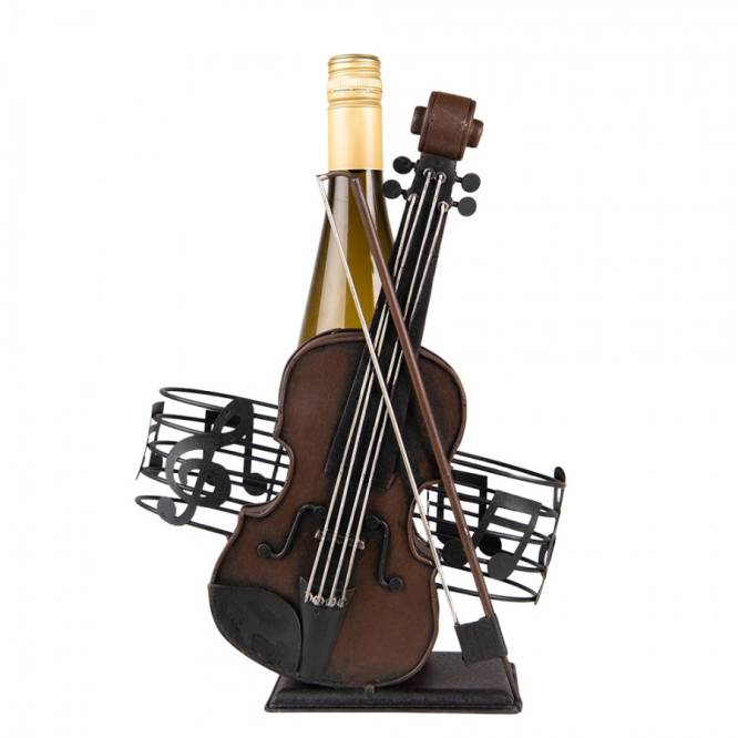 Suport metalic Vioara si note muzicale pentru sticla de vin 31 cm
