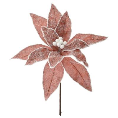Decoratiune brad floare craciunita, culoare roz somon, 30 cm