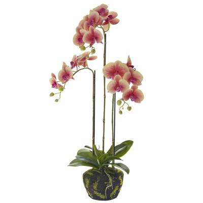 Orhidee artificiala roz-crem in bila de pamant 82 cm